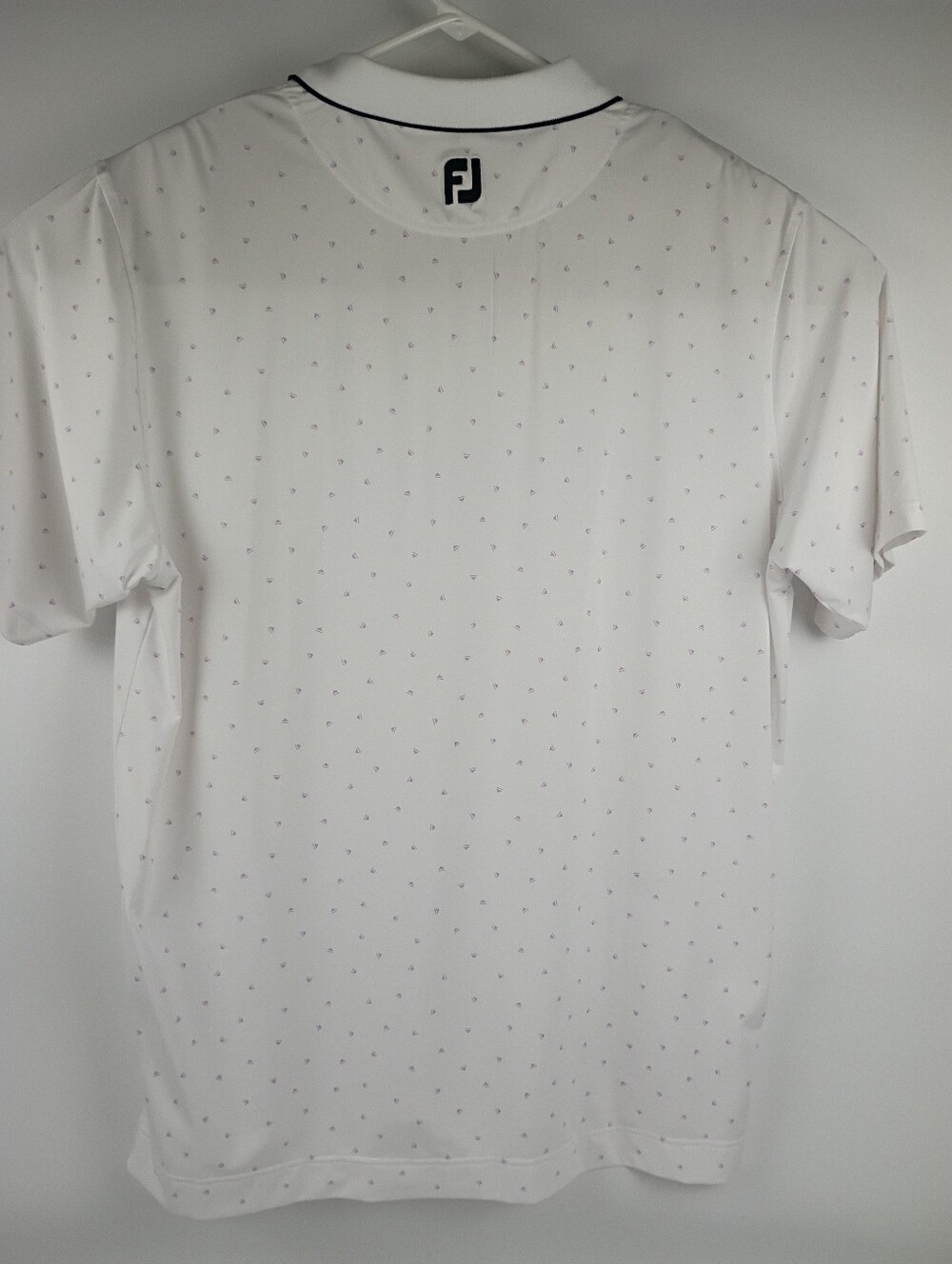 FootJoy White Polo with Navy Logo & Micro Dot Print - Picture 3 of 5